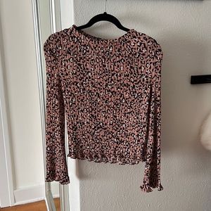 Leopard print chiffon pleated top
